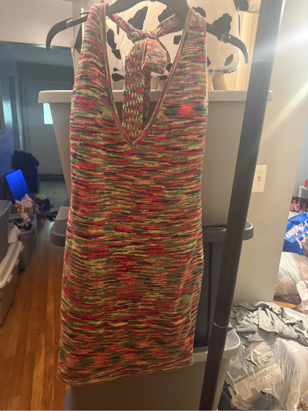 Fashion Nova Rainbow Multicolor Knit Halter Dress NWT fitted Size Large